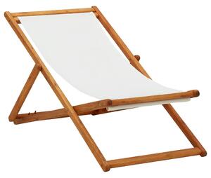 Folding Beach Chair Eucalyptus Wood and Fabric Cream White