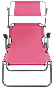 Sun Lounger with Canopy Steel Pink