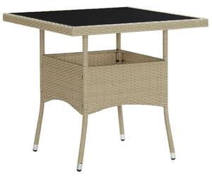 Outdoor Dining Table Beige Poly Rattan and Glass