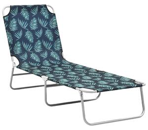 Folding Sun Lounger Steel and Fabric Leaves Print