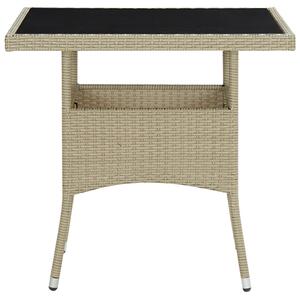 Outdoor Dining Table Beige Poly Rattan and Glass