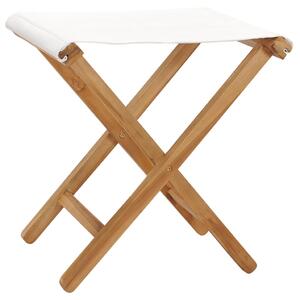 Folding Chairs 2 pcs Solid Teak Wood and Fabric Cream White