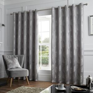 Curtina Feather Ready Made Eyelet Curtains Silver
