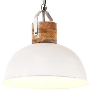 Industrial Hanging Lamp White Round 42 cm E27 Solid Mango Wood