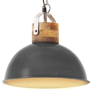 Industrial Hanging Lamp Grey Round 32 cm E27 Solid Mango Wood