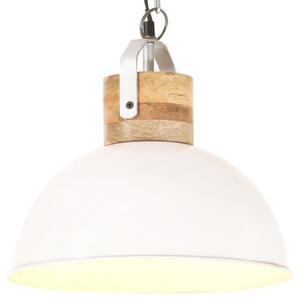 Industrial Hanging Lamp White Round 32 cm E27 Solid Mango Wood