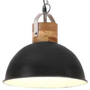 Industrial Hanging Lamp Black Round 32 cm E27 Solid Mango Wood