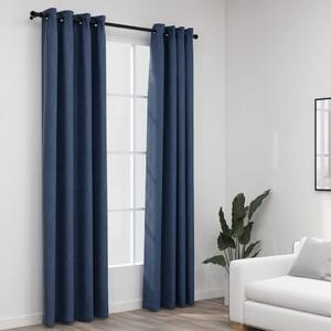 Linen-Look Blackout Curtains with Grommets 2 pcs Blue 140x225cm