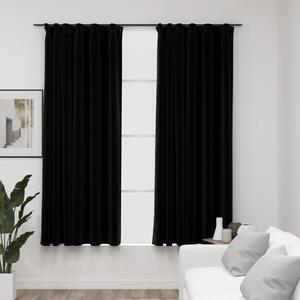 Linen-Look Blackout Curtains with Hooks 2 pcs Black 140x175 cm
