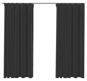 Linen-Look Blackout Curtains with Hooks 2 pcs Black 140x175 cm
