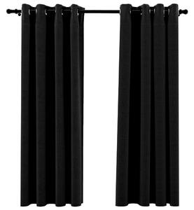 Linen-Look Blackout Curtains 2 pcs Anthracite 140x175cm