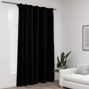 Linen-Look Blackout Curtains with Hooks Black 290x245 cm
