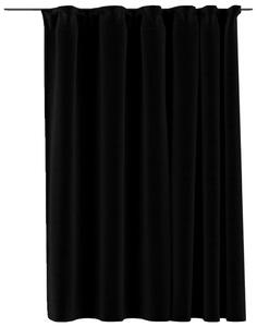 Linen-Look Blackout Curtains with Hooks Black 290x245 cm