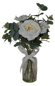 Artificial Roses White in Glass Vase 44cm Green/White