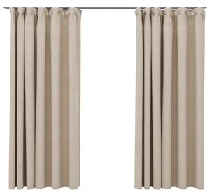 Linen-Look Blackout Curtains with Hooks 2 pcs Beige 140x175 cm