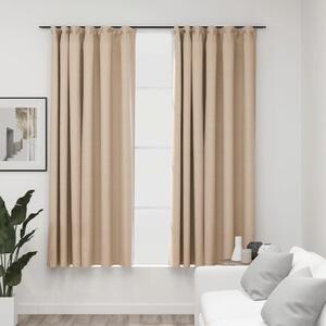 Linen-Look Blackout Curtains with Hooks 2 pcs Beige 140x175 cm