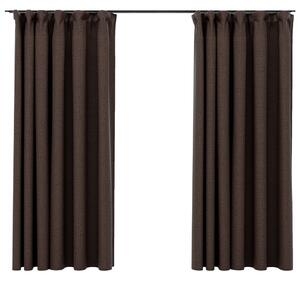 Linen-Look Blackout Curtains with Hooks 2 pcs Taupe 140x175 cm