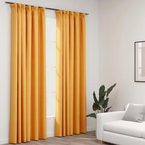 Linen-Look Blackout Curtains with Hooks 2 pcs Yellow 140x225 cm