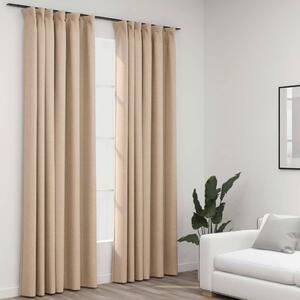 Linen-Look Blackout Curtains with Hooks 2 pcs Beige 140x225 cm
