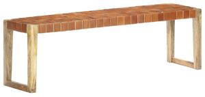 Bench 150 cm Brown Real Leather and Solid Mango Wood