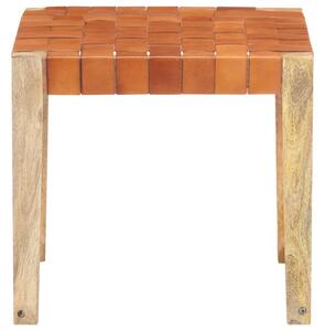 Stool Light Brown Real Leather and Solid Mango Wood