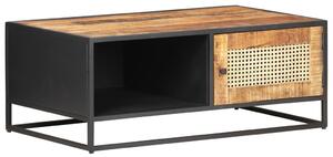 Coffee Table 90x50x35 cm Rough Mango Wood and Natural Cane