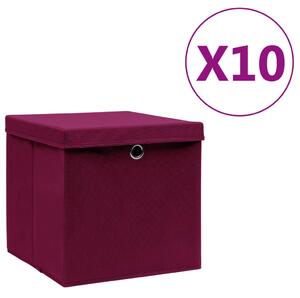 Storage Boxes with Covers 10 pcs 28x28x28 cm Dark Red