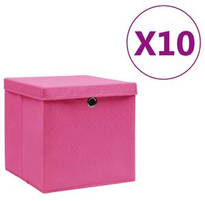 Storage Boxes with Covers 10 pcs 28x28x28 cm Pink