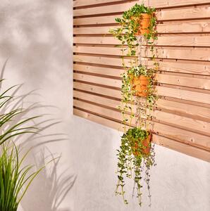 3 Vertical Hanging Pots with Terracotta Faux Foliage Green