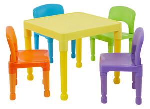 Multicoloured Plastic Table and 4 Chairs