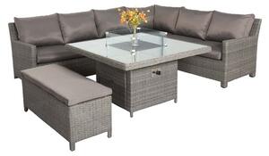 Paris 7 Piece Deluxe Modular Corner Dining Set with Square Firepit