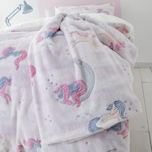 Catherine Lansfield Pink Unicorn Dreams Glow In The Dark Throw Pink, Blue and White