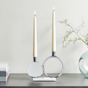 Circle Dinner Dual Candle Holder Silver