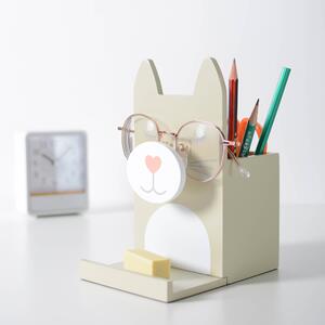Wooden Glasses Holder Cat Grey/Pink/White