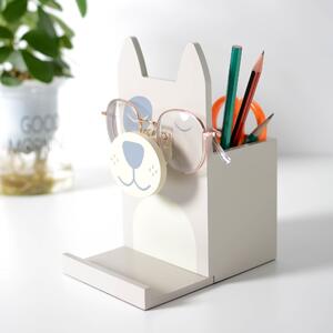 Wooden Glasses Holder Dog Grey/Pink/White
