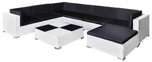 8 Piece Garden Lounge Set with Cushions Poly Rattan White