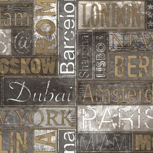 Urban Friends & Coffee Wallpaper City Names Grey and Gold