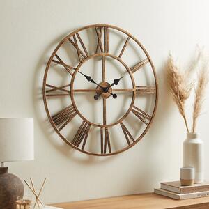 Skeleton Antique Brass Effect Wall Clock 76cm Brown