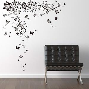 WALPLUS Home Decoration Sticker Butterfly and Vine 130x150cm Black