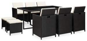 11 Piece Outdoor Dining Set with Cushions Poly Rattan Black