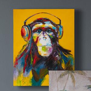 Whimsical Monkey Art Canvas Yellow/Red/Blue