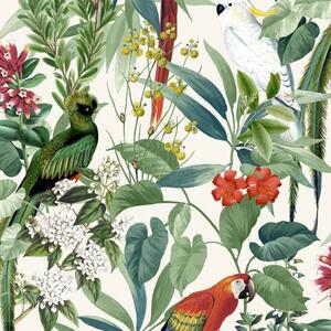 DUTCH WALLCOVERINGS Wallpaper Tropical Birds White and Green
