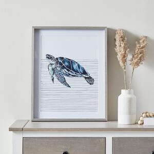 Sea Turtle Framed Print White/Blue