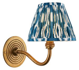 Target Wall Light in Antique Brass and Ikat 16cm Bluel Shade