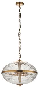 Lenny 3Lt Pendant in Vintage Brass Finish and Ribbed Glass