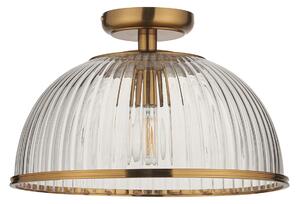 Lenny Downlight Flush in Vintage Brass Finish and Ribbed Glass