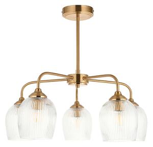 Crocus Ribbed 5Lt Pendant in Brushed Aged Brass and Ribbed Glass