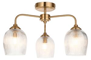 Crocus Ribbed 3Lt Semi Flush in Brushed Aged Brass and Ribbed Glass