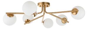 Stellor 6Lt Semi Flush in Brushed Aged Brass and Matt Opal Glass