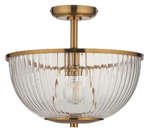 Lenny Uplighter Flush in Vintage Brass Finish and Ribbed Glass